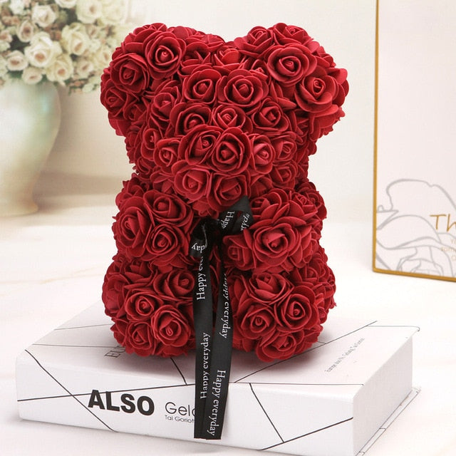 25cm Red Rose Bear Teddy Bear Rose Artificial Flower Teddi Decoration Christmas Valentines Birthday Gift Rosa oso flor Valentine