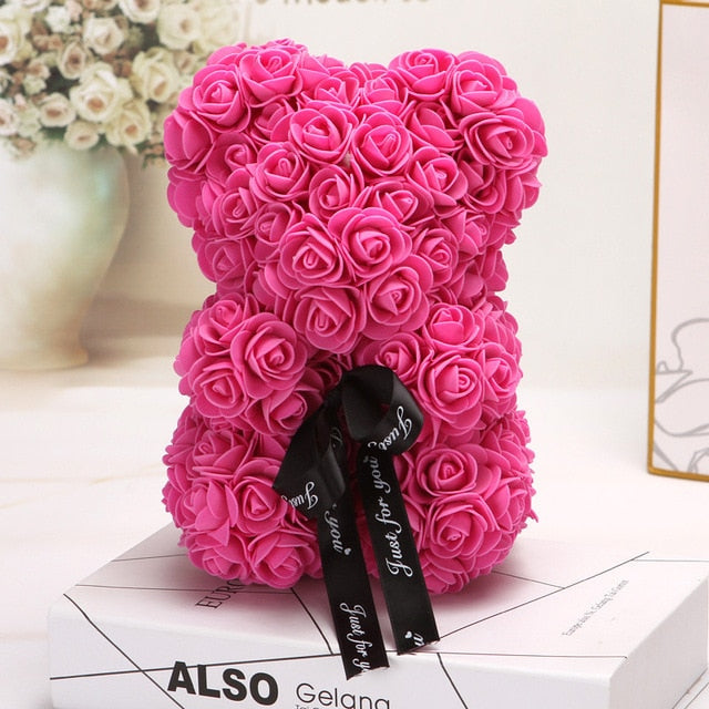 25cm Red Rose Bear Teddy Bear Rose Artificial Flower Teddi Decoration Christmas Valentines Birthday Gift Rosa oso flor Valentine