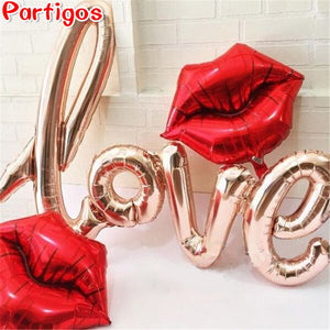 Ligatures LOVE Letter Foil Balloon Anniversary Wedding Valentines Day Party Decoration Love Letter Lip Balls Party Supplies