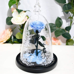 Artificial Flowers Red Roses Decoration Beauty and the Beast with Glass Dome Wood Base Fake Flowers for New Year Valentine Gifts